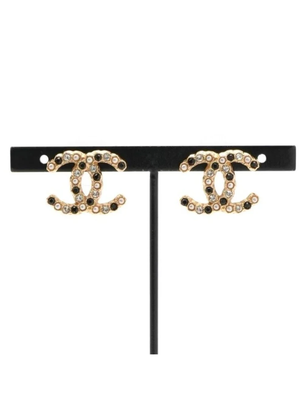 Chanel Earrings Gold Coco Mark Rhinestone